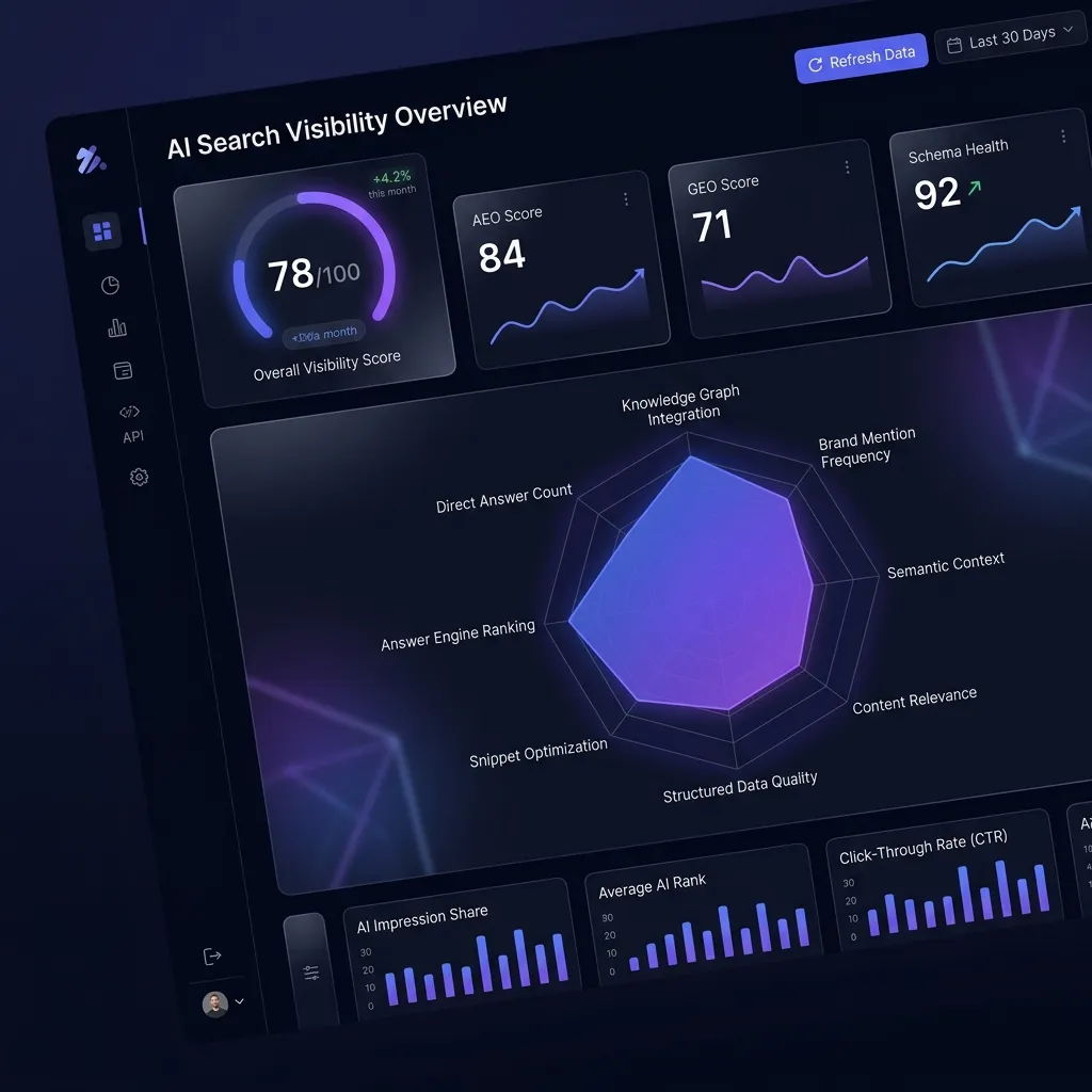 VisibilityPulse live audit results — AI search visibility score dashboard